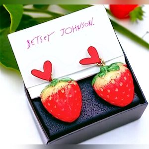Realistic strawberry heart earrings with silver post for sensitive ears BOGO